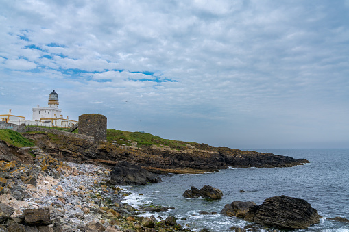 Fraserburgh, United Kingdom - 24 June, 2022: view of the historic Kinnaird Head Castle Lighthouse in northern Scotland