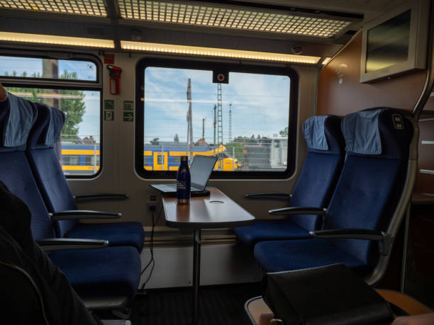 istock Laptop on the table in the train. 1406255334