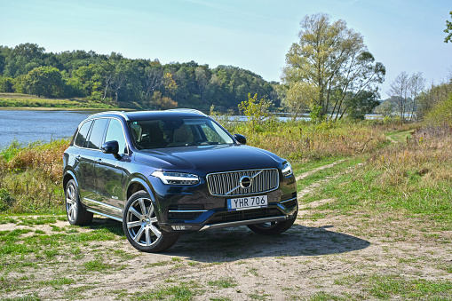 Oslowo, Poland - 17th September, 2015: Volvo XC90 parked next to the river. This model is the most luxury vehicle in Volvo offer.