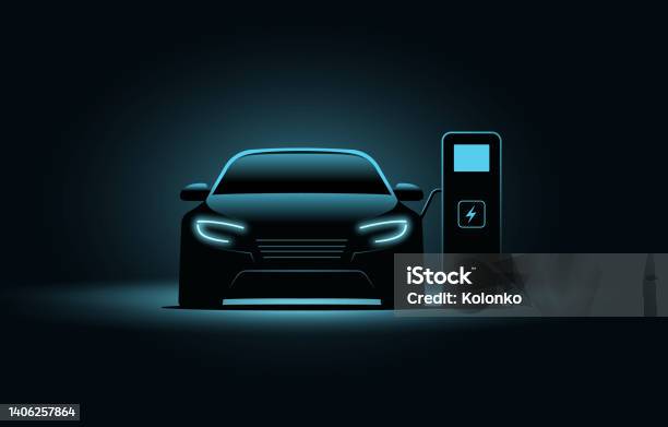Electric Car Ev Charge Station Vector Concept Electric Vehicle Charger Energy Background Neon Battery Illustration Stok Vektör Sanatı & Elektrikli araç‘nin Daha Fazla Görseli