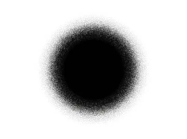 Vector illustration of Dotwork stain circle grain noise spray dot abstract pattern black round vector stipple halftone noise circle