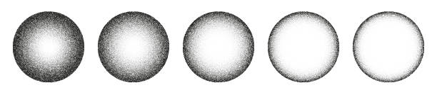 Circle noise texture dotwork grain 3D sphere planet dot vector halftone background, grunge grainy round spray vector art illustration