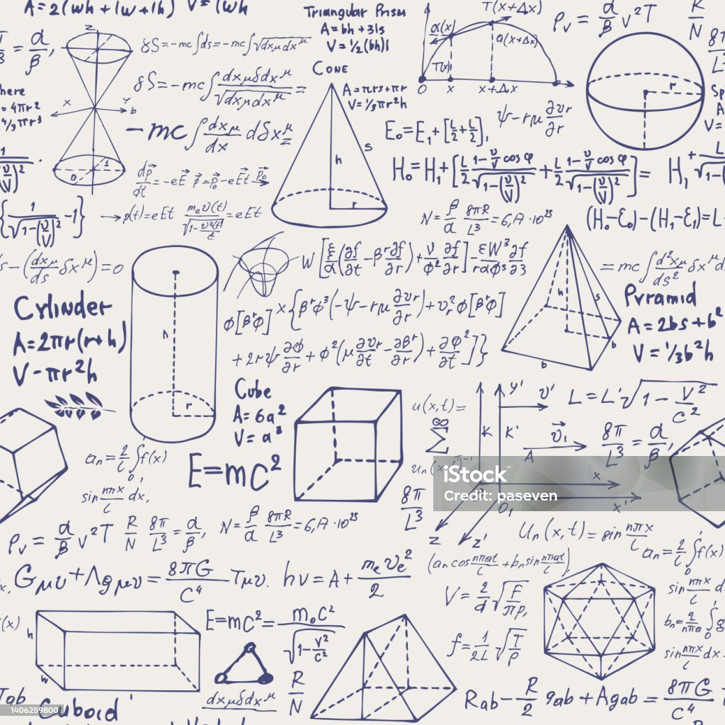 Apa Style Mathmatical Formulas Seamless Pattern With Black Handwritten Text Mathematical Formulas And ...