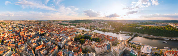 Aerial view of Prague city during sunset, Czech Republic Aerial view of Prague city during sunset, Czech Republic old town bridge tower stock pictures, royalty-free photos & images