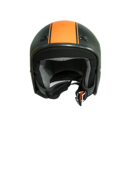 istock Lone black motorcycle helmet. Copy space. 1406261962