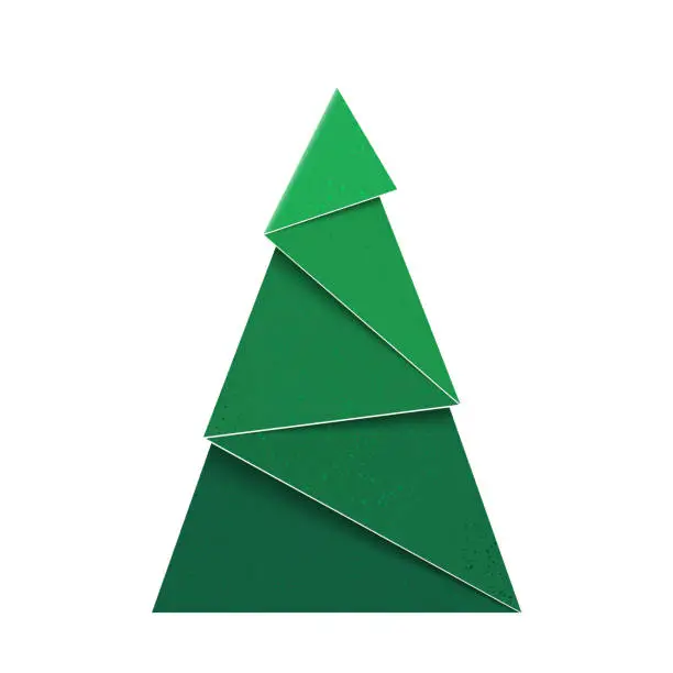 Vector illustration of Glitter textured paper Christmas Tree. Green origami fir.