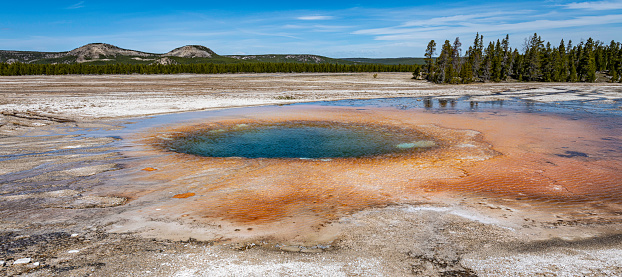 Hot springs and vibrant mineral colored rock in Yellowstone