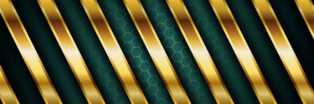 istock Luxury dark green overlap background with realistic gold line and hexagon on shiny golden 1406268293