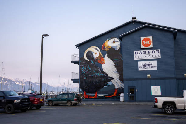 Waterfront Stores at Seward of Alaska stock photo