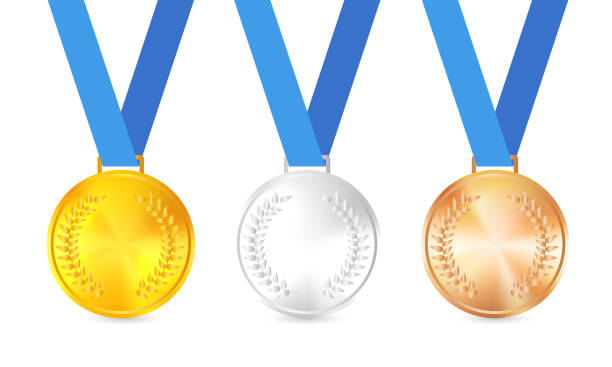 illustrations, cliparts, dessins animés et icônes de jeu de vecteurs de médaille. médaille d’or, médaille d’argent, médaille de bronze - ranking blue beginnings number