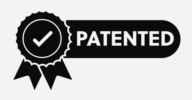 特許スタンプバッジアイコン白黒、正常に特許取得済みのライセンスシールサインラベルチェックマーク付き分離タグ - licensed点のイラスト素材／クリップアート素材／マンガ素材／アイコン素材