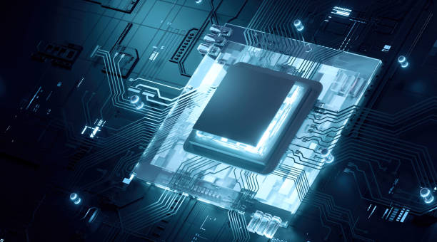 istock 3D rendering of cyberpunk AI. Circuit board. Technology background. Central Computer Processors CPU and GPU concept. Motherboard digital chip. Tech science background. 1406278743