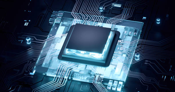 istock 3D rendering of cyberpunk AI. Circuit board. Technology background. Central Computer Processors CPU and GPU concept. Motherboard digital chip. Tech science background. 1406278745