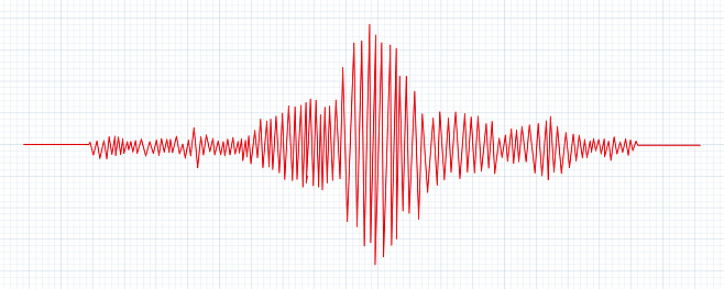 Seismograph measurement or lie detector graph. Seismic measurements with data record. Vector illustration in grid paper background