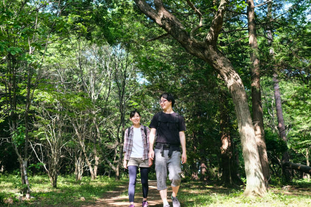 Couple hiking in forest
