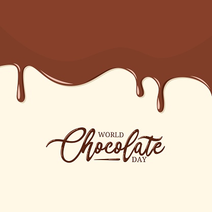 Vector illustration, melted chocolate, handwritten World Chocolate Day, Ideas for posters or packaging.