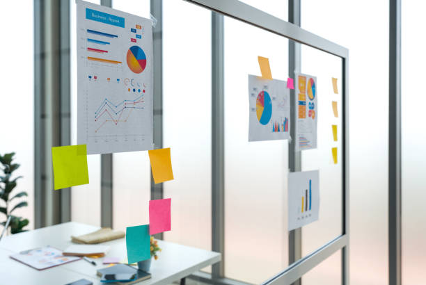 istock Closeup colorful pie chart in business report document on the glass panel. 1406294895