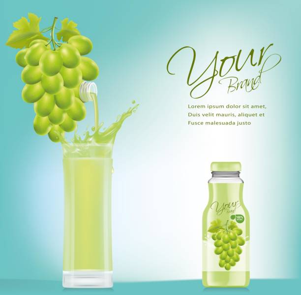 świeżo wyciśnięty sok winogronowy w szklance gotowy do pakowania w pięknie zaprojektowaną butelkę.ilustracja wektorowa - agriculture purple vine grape leaf stock illustrations