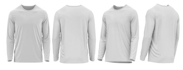 istock White T-shirt Long Sleeve Round neck. 3D photorealistic render 1406299876