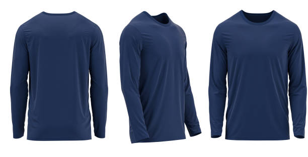 Navy T-shirt Long Sleeve Round neck. 3D photorealistic render T-shirt Long Sleeve Round neck. 3D photorealistic render all shirts stock pictures, royalty-free photos & images