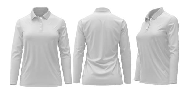 White Long sleeve ladies polo shirt 3d rendering, 3d illustration Long sleeve ladies polo shirt 3d rendering, 3d illustration white long sleeve shirt stock pictures, royalty-free photos & images