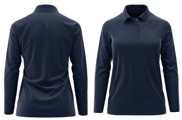 istock Navy Long sleeve ladies polo shirt 3d rendering, 3d illustration 1406300593