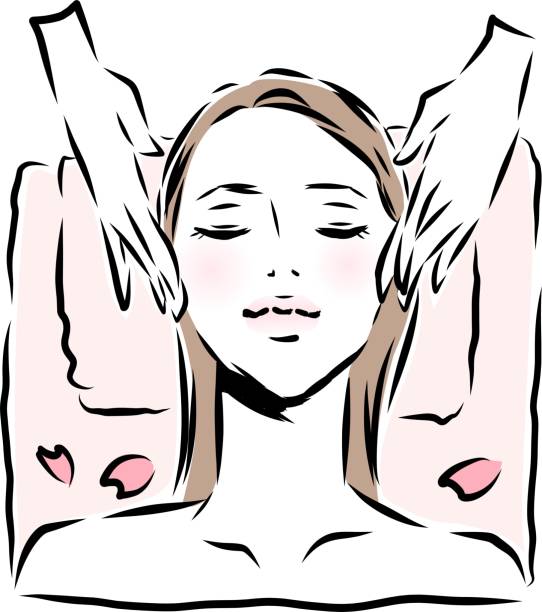 ilustraciones, imágenes clip art, dibujos animados e iconos de stock de mujer que recibe tratamiento de belleza facial - head massage massaging facial massage beautician