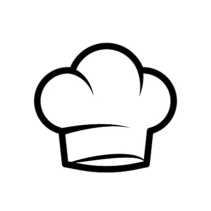 Cook chef hat icon. Linear chef toque vector illustration. Toque, chef, cook, table, restaurant concept. Vector illustration isolated on white background.
