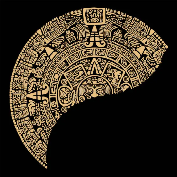 Vector illustration of Part of the Mayan civilization calendar, divided along the line of yin and yang