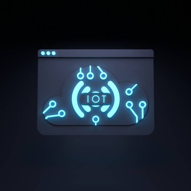 istock Neon Internet thing logo symbol. IoT concept. 3d render illustration. 1406316152