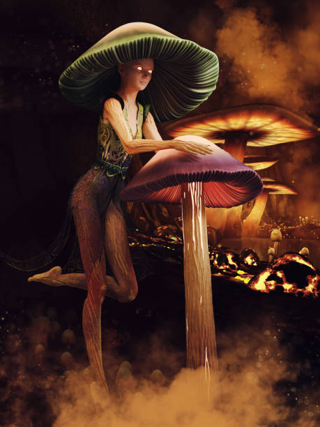 istock Fantasy mushroom woman in a forest 1406317060