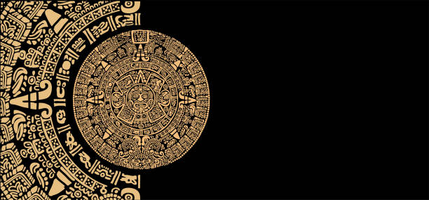 ilustraciones, imágenes clip art, dibujos animados e iconos de stock de calendario de los antiguos pueblos mayas en forma de círculo y símbolos de civilizaciones perdidas - dibujos aztecas