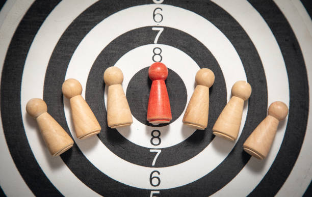 istock Wooden human figures on target dartboard. Target. Success. Business 1406318432