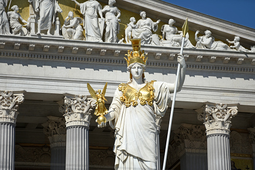 Renovated Austrian Parliament with the Pallas Athene on the Ringstrasse in Vienna