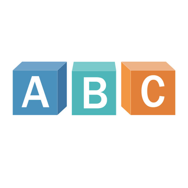 illustrations, cliparts, dessins animés et icônes de cubes d’alphabet en bois avec les lettres a, b, c, illustration isolée vectorielle couleur - ordre alphabétique