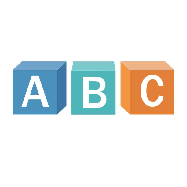 Wooden alphabet cubes with letters A, B, C, color vector isolated illustration Wooden alphabet cubes with letters A, B, C, color vector isolated illustration. a b c stock illustrations
