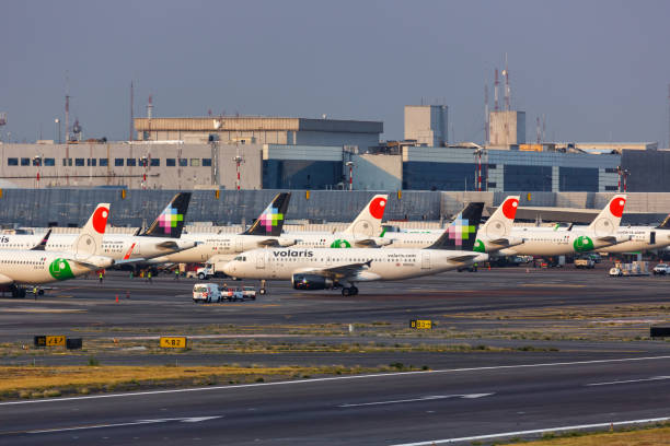 Airbus airplanes Mexico City airport in Mexico stock photo