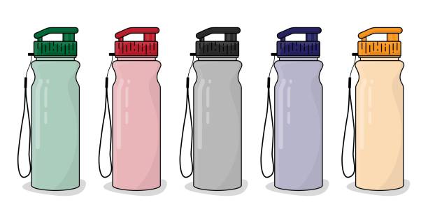 ilustrações de stock, clip art, desenhos animados e ícones de plastic bottle or vacuum flask with cap and rope template for packaging design - vacuum tube