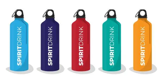 Vector illustration of Vacuum flask template with rectangle bottle design in blue red green and yellow color choice design