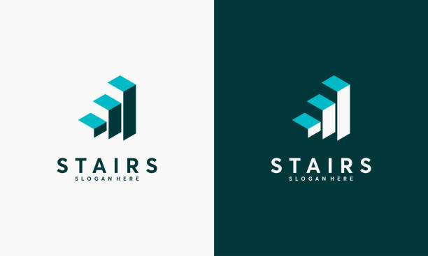 ilustrações de stock, clip art, desenhos animados e ícones de simple stairs  vector modern graphic, stairway  symbol icon - escadas