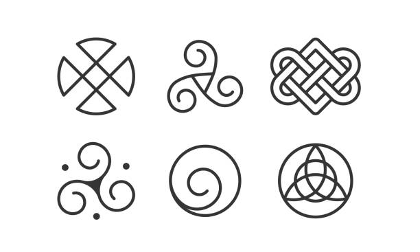 ilustrações de stock, clip art, desenhos animados e ícones de celtic knots used for decoration or tattoos. sacred endless knot line icon set. vector on white background - celtic culture