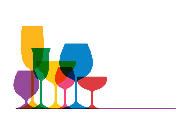 ilustraciones, imágenes clip art, dibujos animados e iconos de stock de colorida ilustración vectorial de copa de vino - hora feliz
