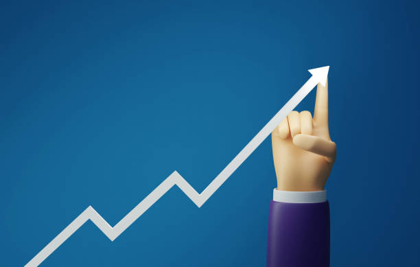 istock Businessman hand pointing to a shine bright arrow graph pointing up growth. 1406327359