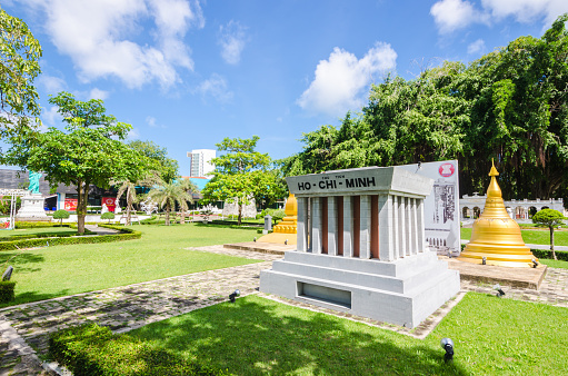 Pattaya City, Chonburi Province, Thailand - June 3, 2017: replica of President Ho Chi Minh Mausoleum in Mini Siam park. Landmark of Hanoi city, Vietnam