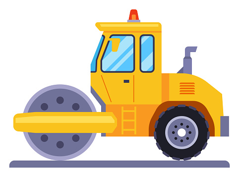 asphalt roller. equipment for road works. flat vector illustration.