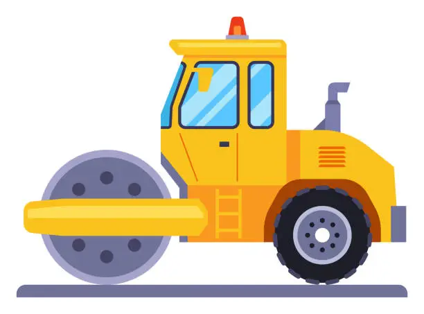 Vector illustration of asphalt roller. equipment for road works. flat vector illustration.