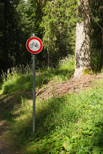 No bicycles sign in Trentino-Alto Adige forest, Italy