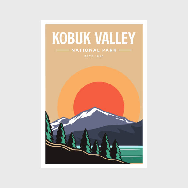 Kobuk Valley National Park poster vector illustration design Kobuk Valley National Park poster vector illustration design alaska landscape stock illustrations