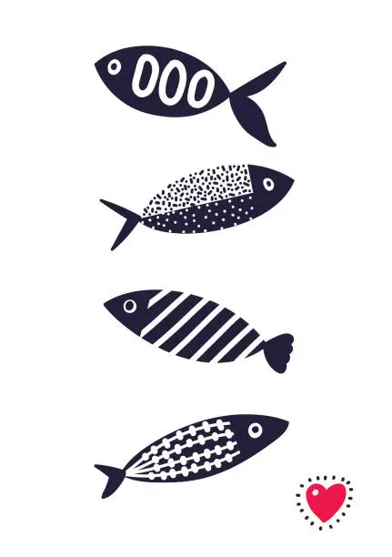 Vector illustration of Cute blue fish.