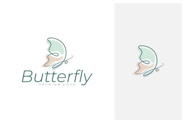 Vector illustration of Beauty colorful Flying Butterfly Logo with simple minimalist line art monoline style